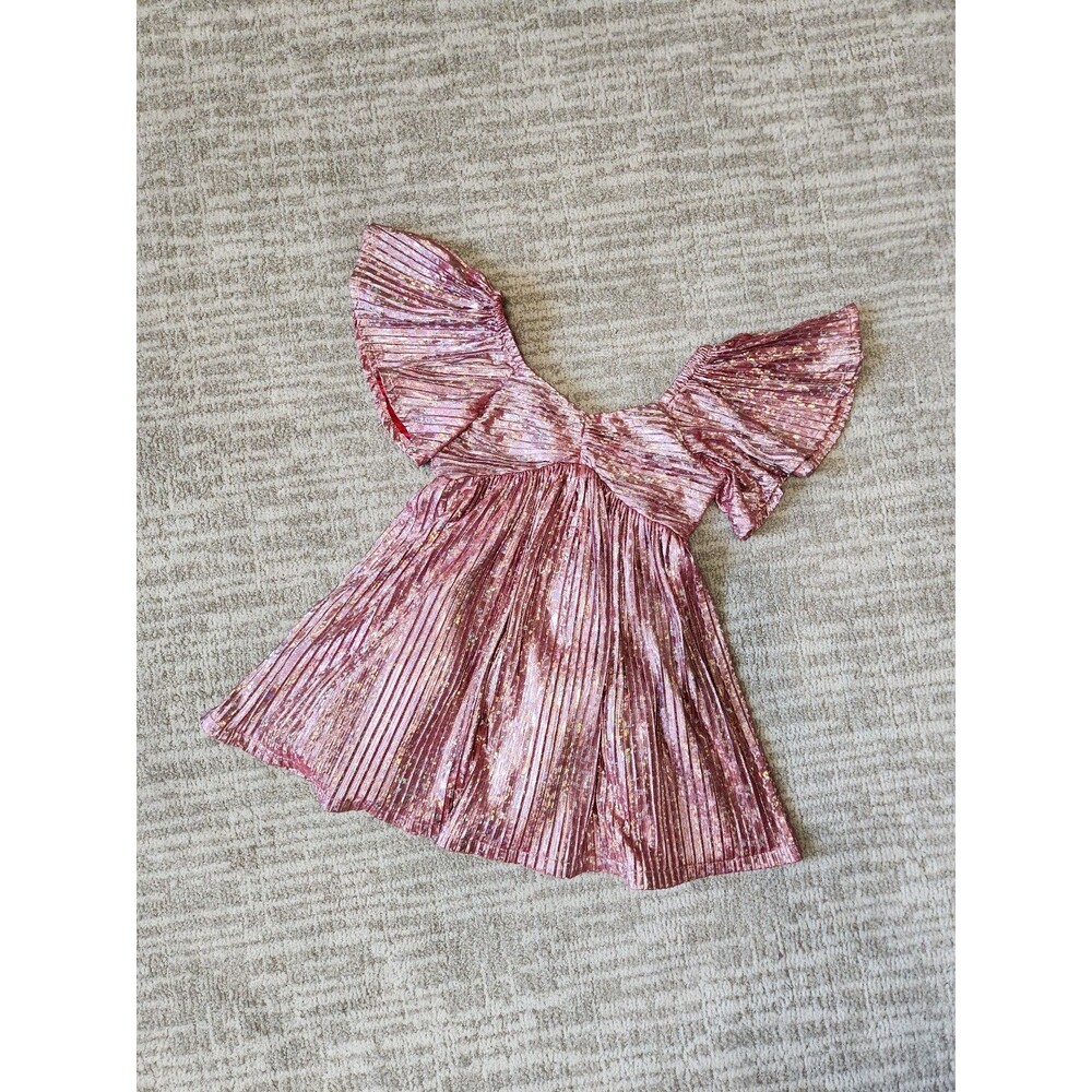 Bonnie Jean Girls Pink Metallic Pleated Flutter Sleeve special occassion Dress 8